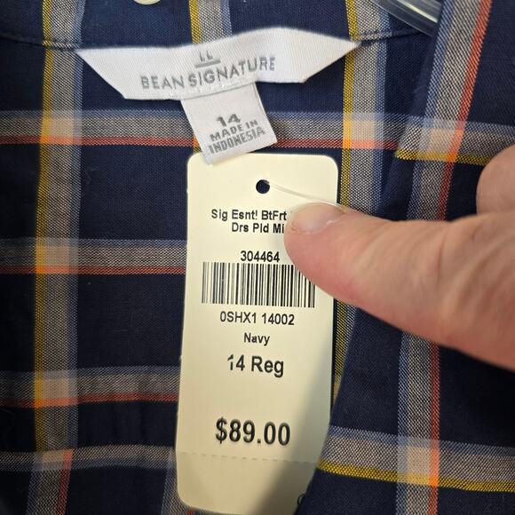 L.L.Bean Signature Essential Button Front Shirt Dress 14 R Navy Multi Plaid NEW - Picture 6 of 12